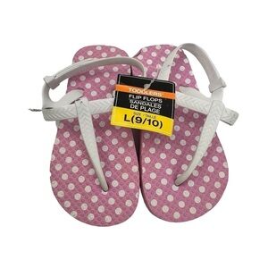 NWT Pink White Polka Dot Flip Flop Sandals Size Large (9/10) Toddler